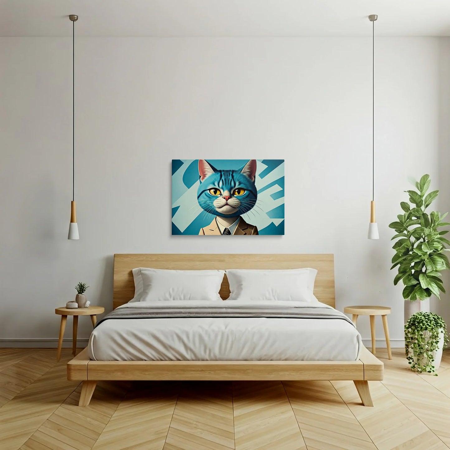 Tablou Modern - Portret Cubist cu Pisică Colorată - vedere dormitor