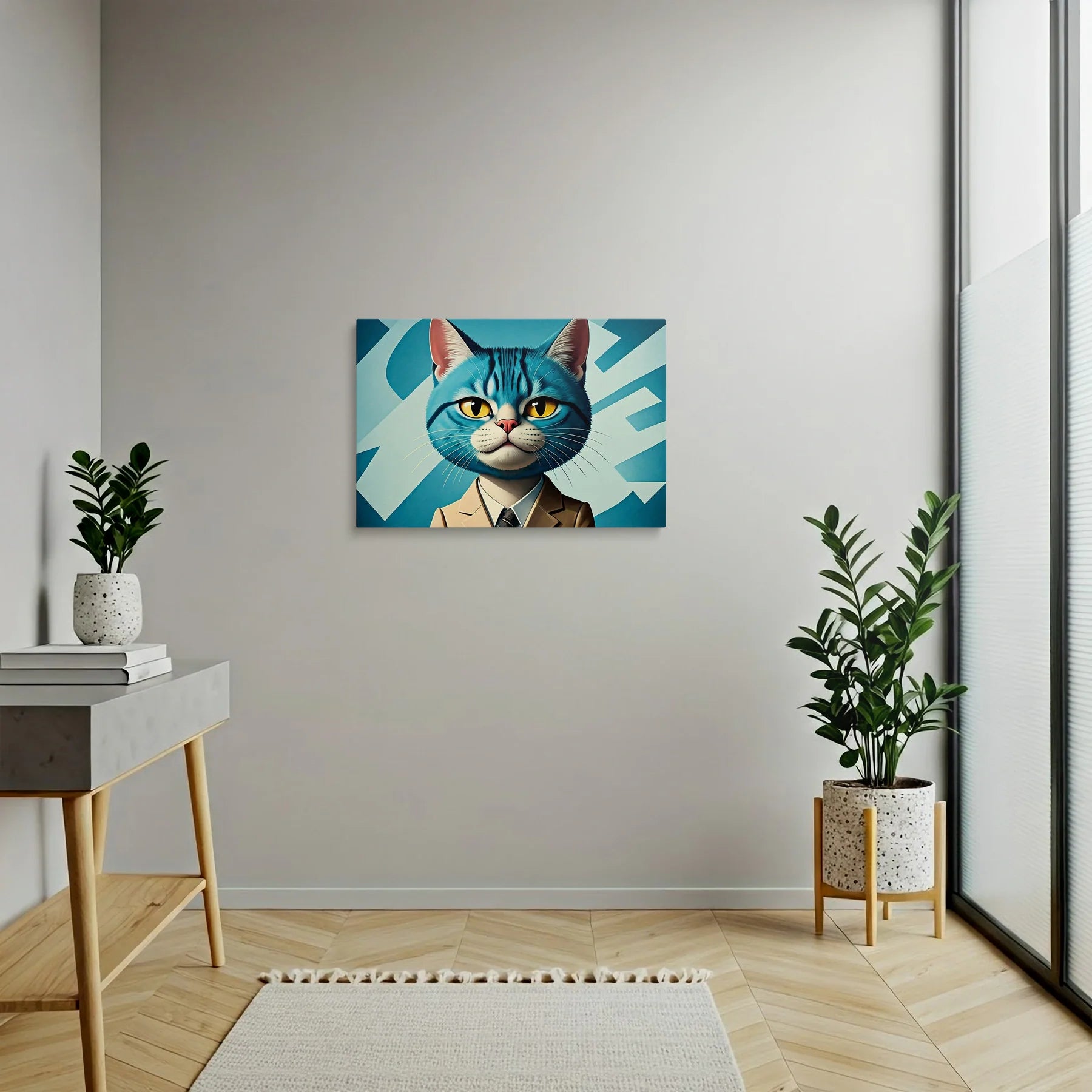 Tablou Modern - Portret Cubist cu Pisică Colorată - vedere hol
