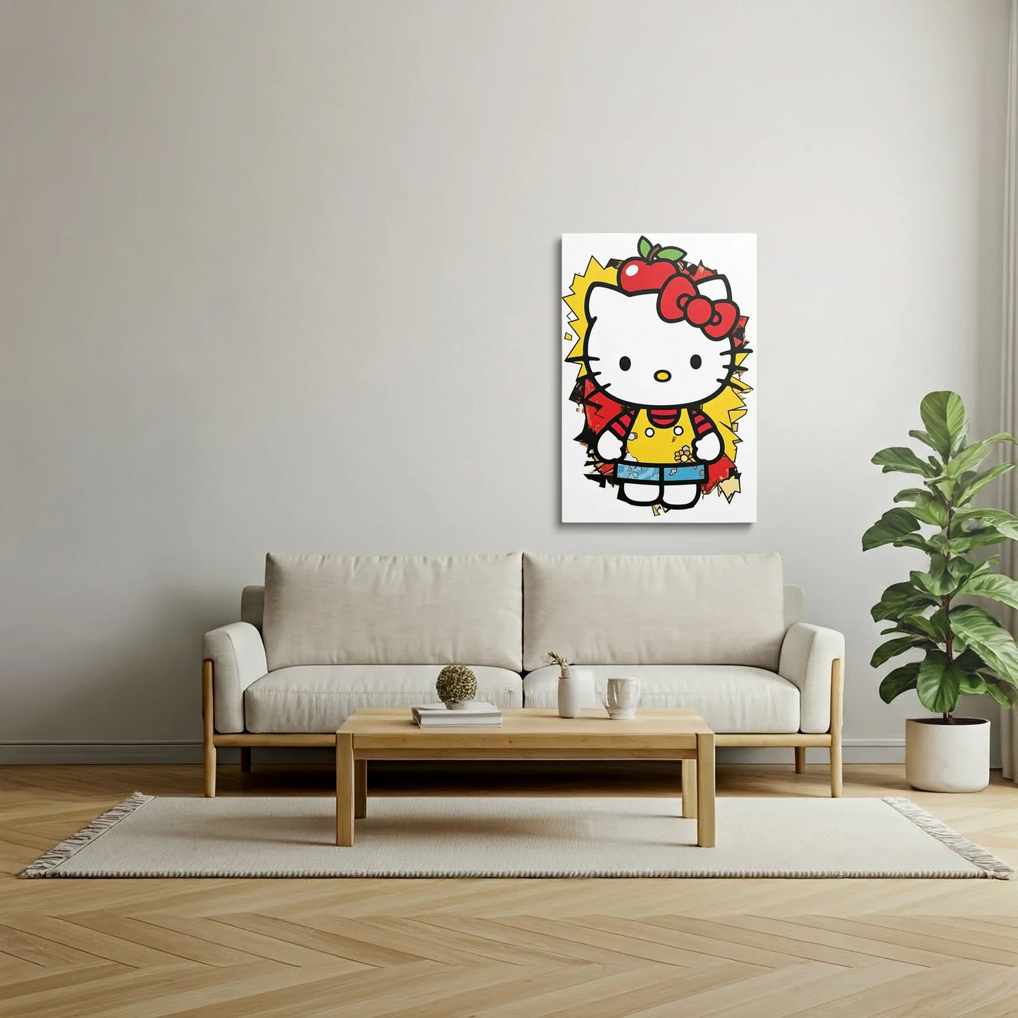 Tablou Modern - Portret Geometric Hello Kitty - vedere living