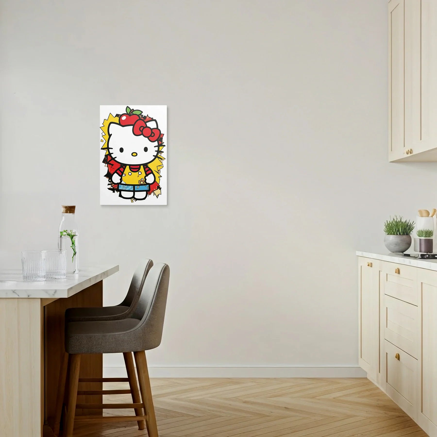 Tablou Modern - Portret Geometric Hello Kitty - vedere bucatarie