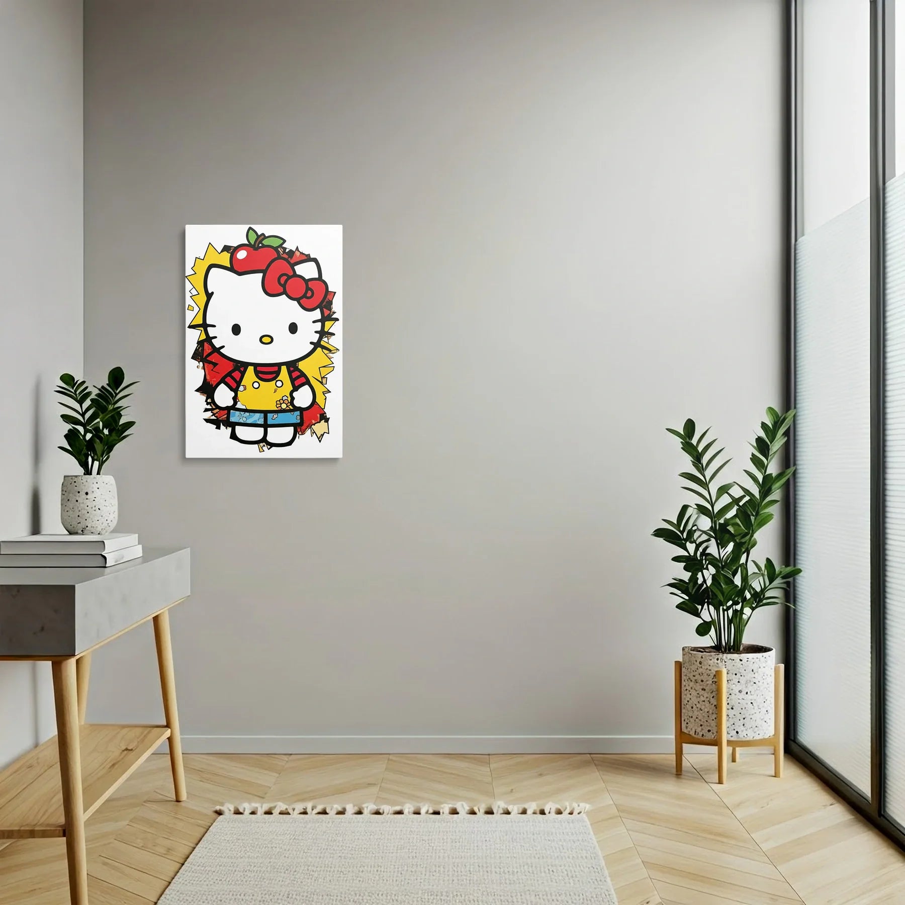 Tablou Modern - Portret Geometric Hello Kitty - vedere hol