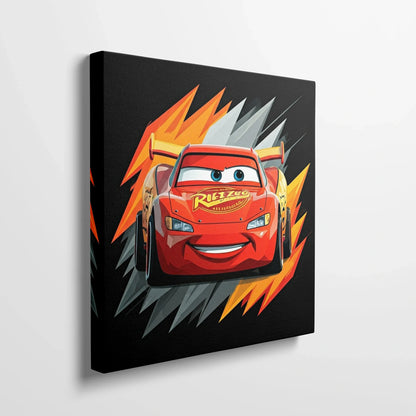 Tablou Modern - Lightning Mcqueen în Stil Cubist - vedere din lateral sprijinit perete