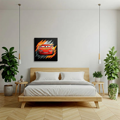 Tablou Modern - Lightning Mcqueen în Stil Cubist - vedere dormitor