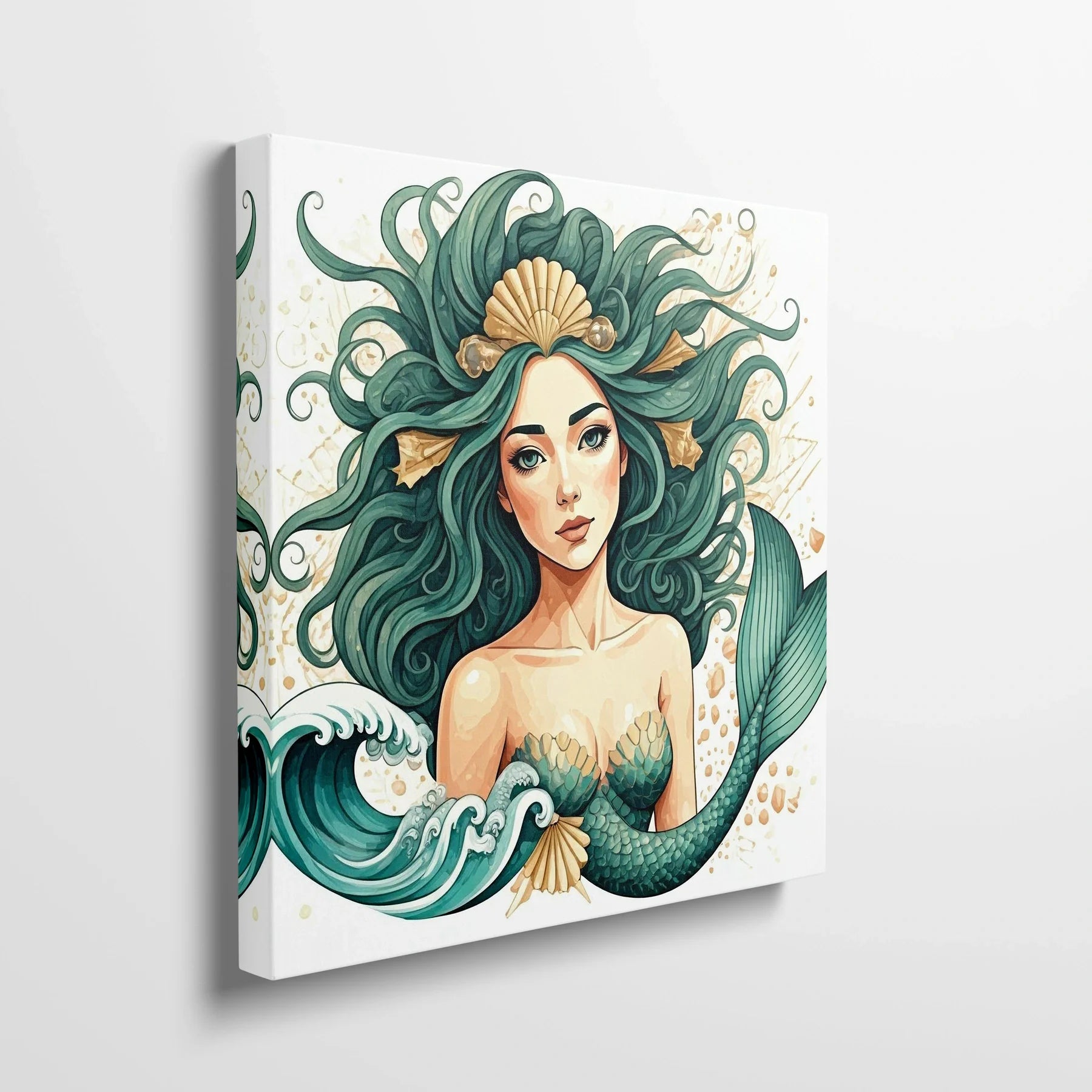 Tablou Modern - Portret Geometric Al Unei Sirene - vedere din lateral sprijinit perete