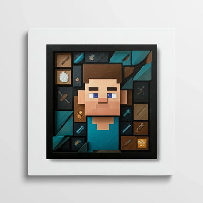 Tablou Modern - Portret Cubist Minecraft Steve - vedere din fata