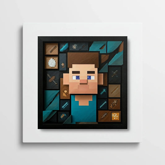 Tablou Modern - Portret Cubist Minecraft Steve - vedere din fata