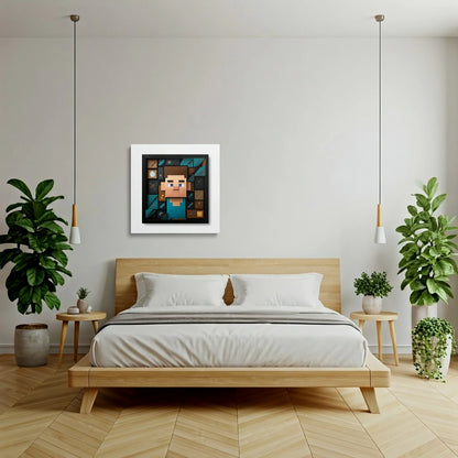Tablou Modern - Portret Cubist Minecraft Steve - vedere dormitor
