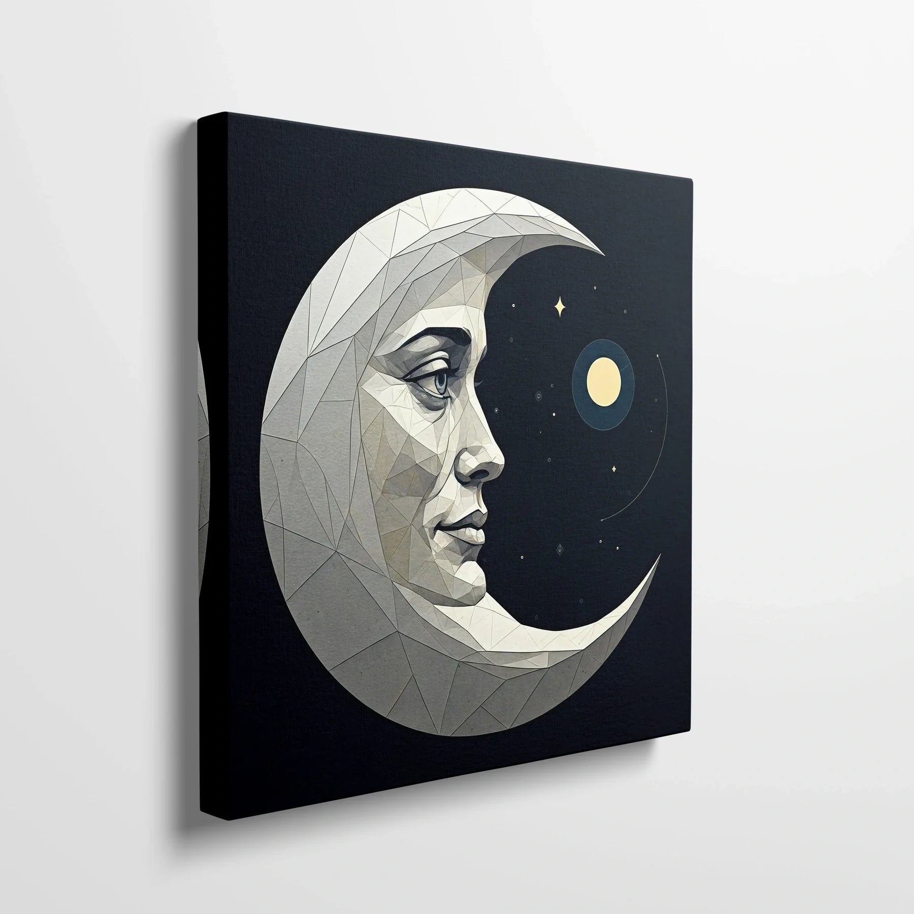 Tablou Modern - Portret Geometric Al Lunii - vedere din lateral sprijinit perete