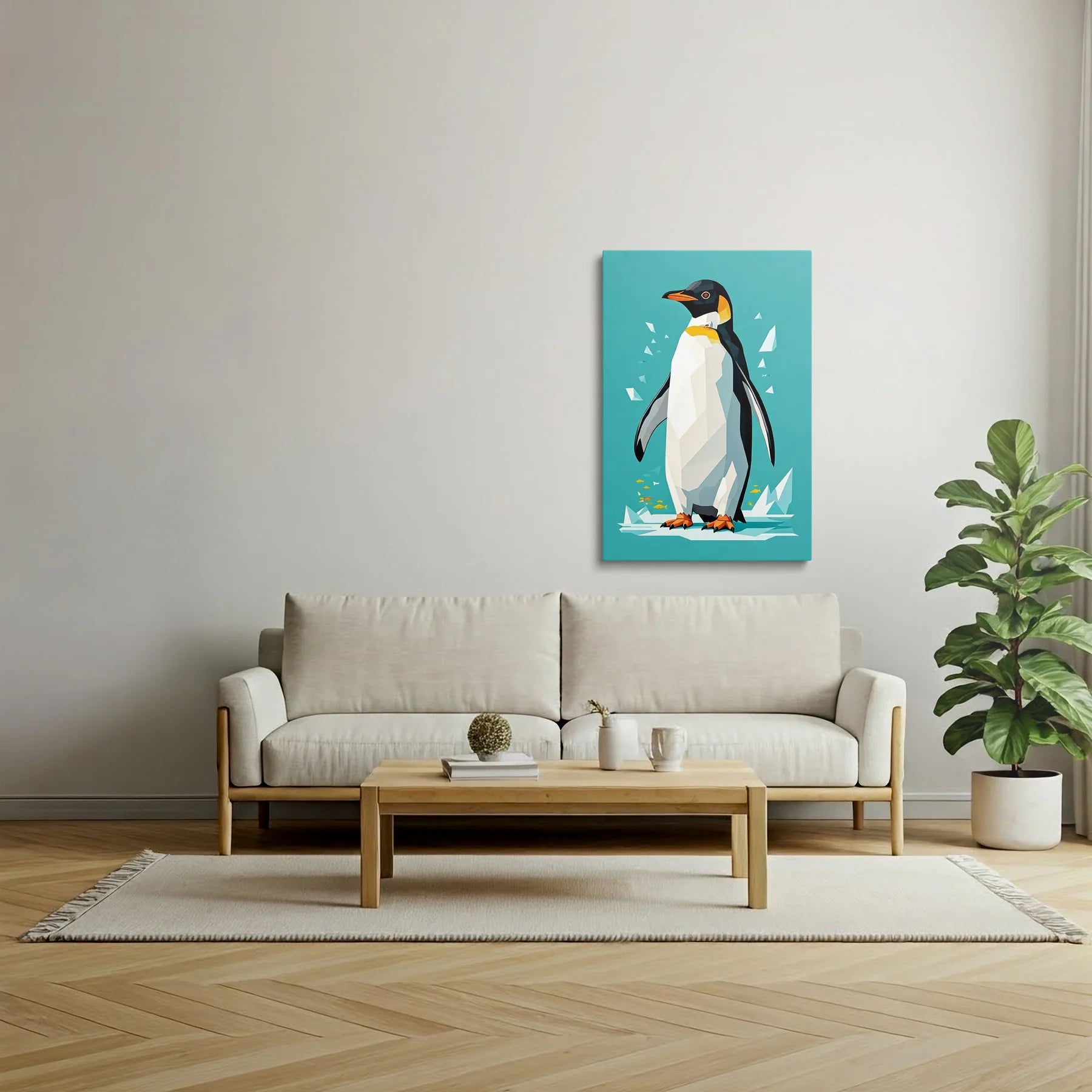 Tablou Modern - Portretul Colorat Al Unui Pinguin Stilizat - vedere living