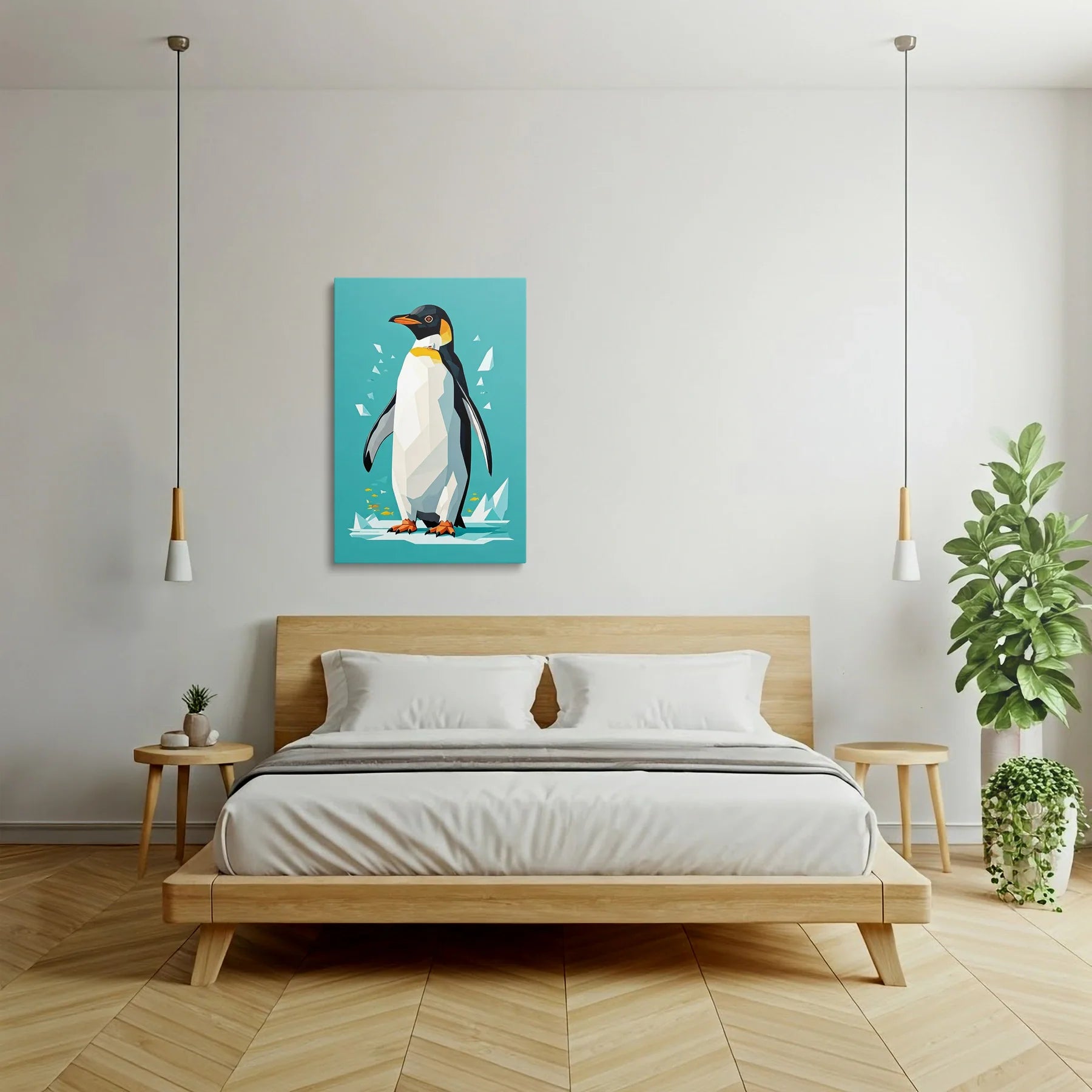 Tablou Modern - Portretul Colorat Al Unui Pinguin Stilizat - vedere dormitor