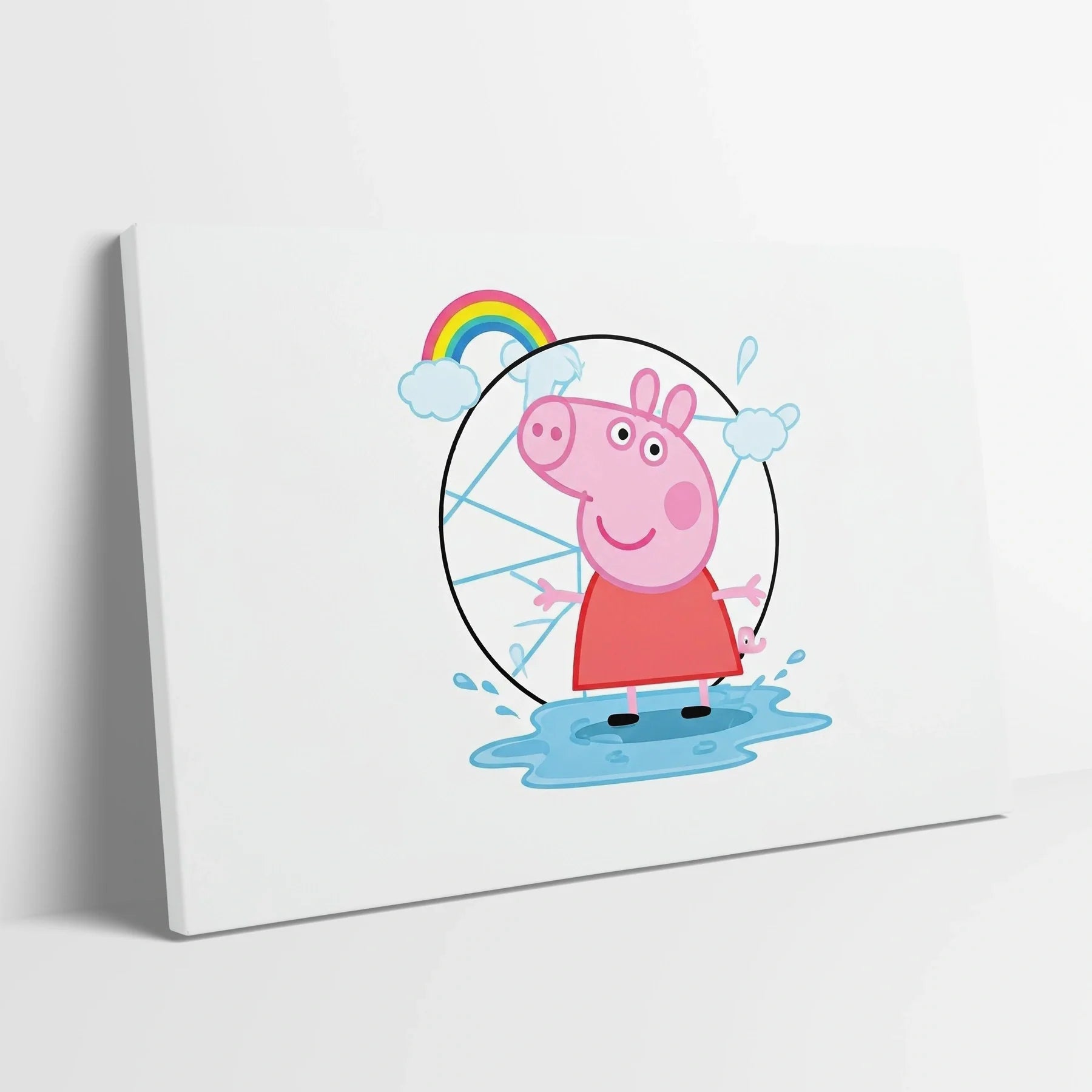 Tablou Modern - Peppa Pig în Stil Geometric Cubist - vedere din lateral sprijinit perete