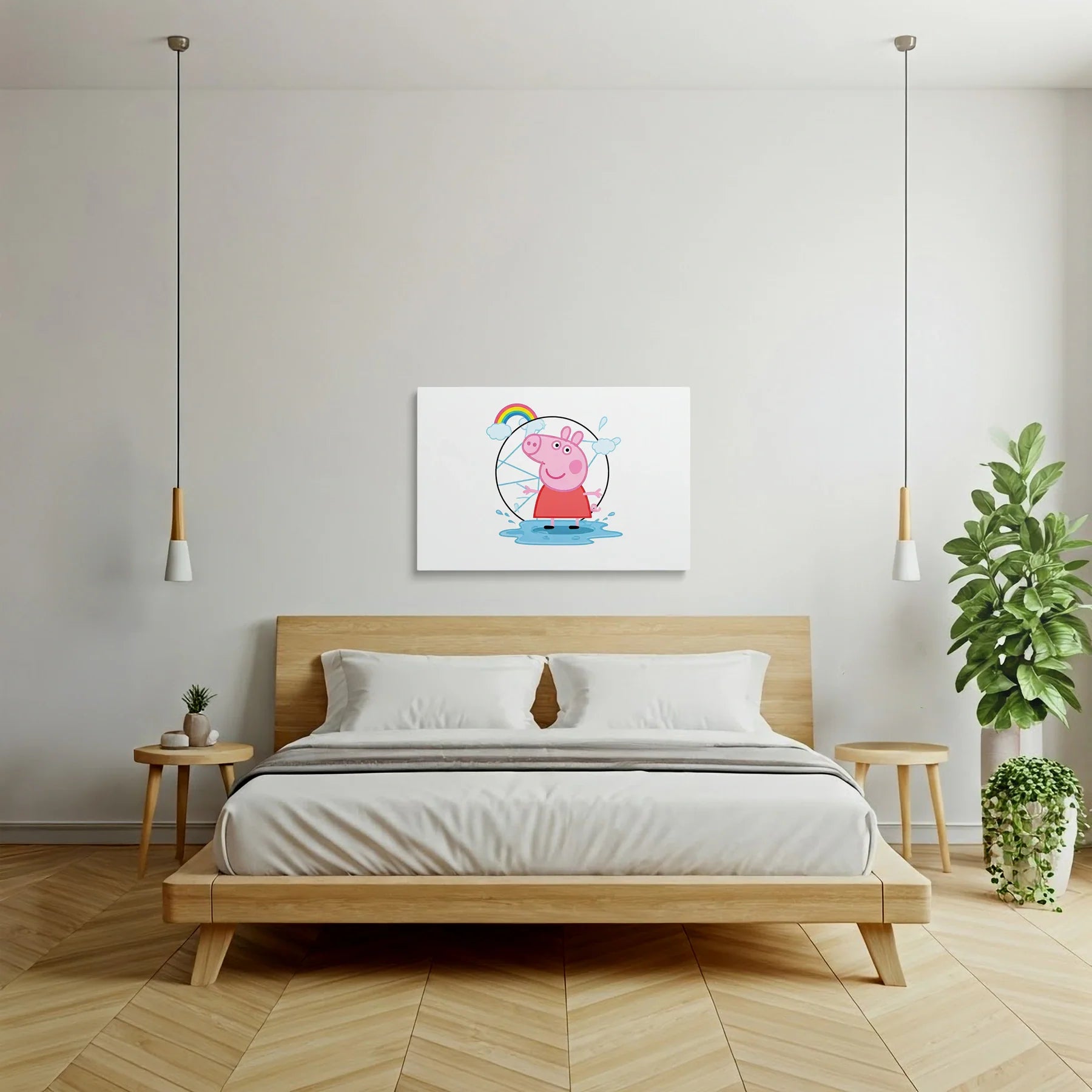 Tablou Modern - Peppa Pig în Stil Geometric Cubist - vedere dormitor