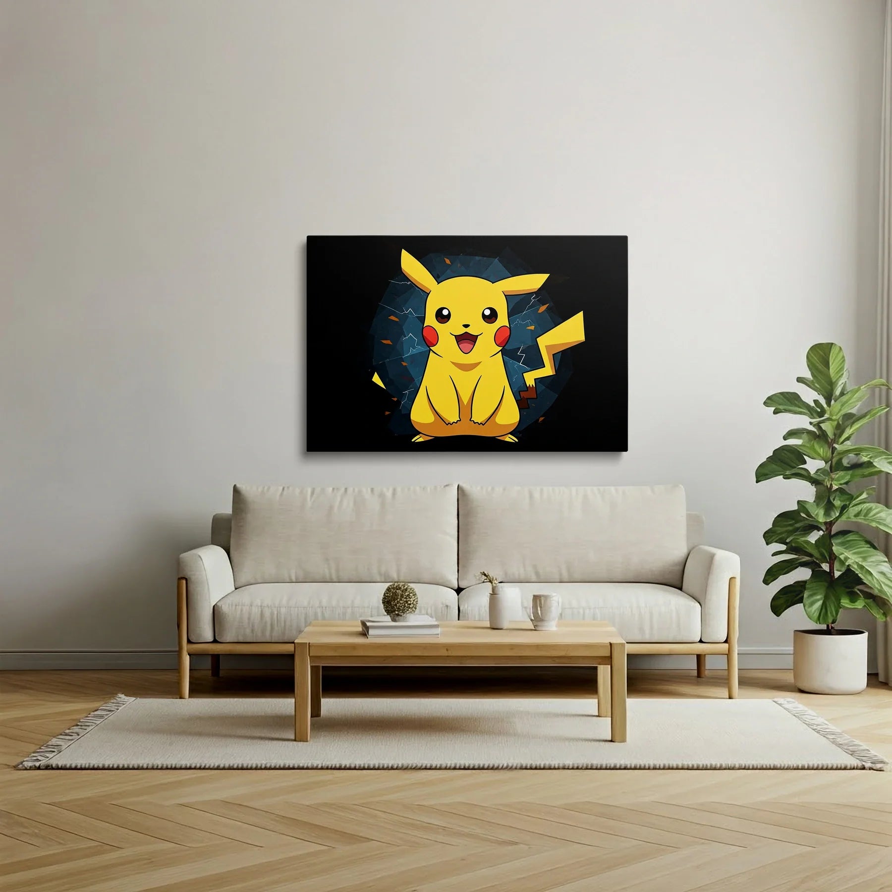 Tablou Modern - Pikachu Cubist în Culori Vii - vedere living