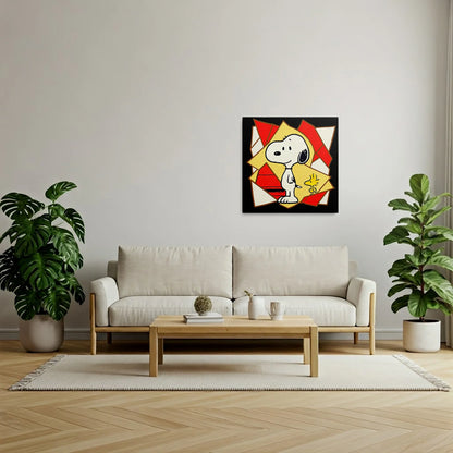 Tablou Modern - Portret Cubist cu Snoopy și Prietenul Său - vedere living