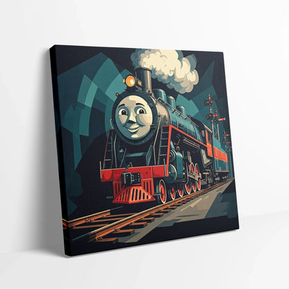 Tablou Modern - Locomotivă Cubistă Colorată - vedere din lateral