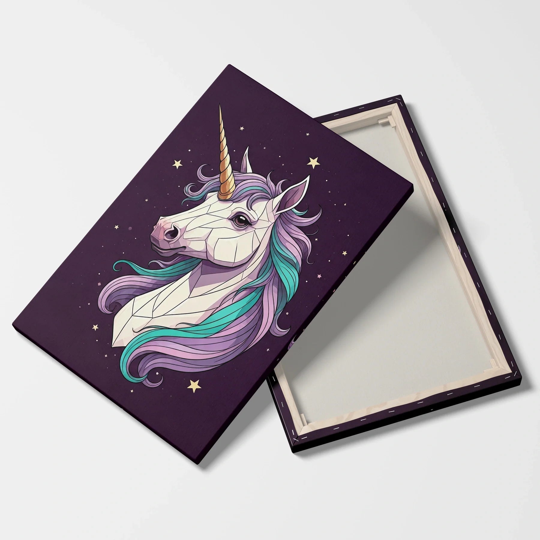 Tablou Modern - Portret Geometric cu Unicorn - vedere fata verso