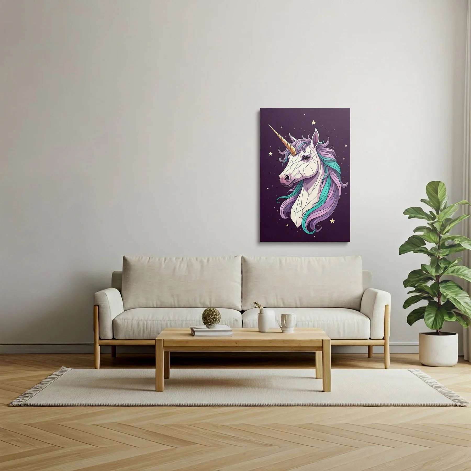 Tablou Modern - Portret Geometric cu Unicorn - vedere living