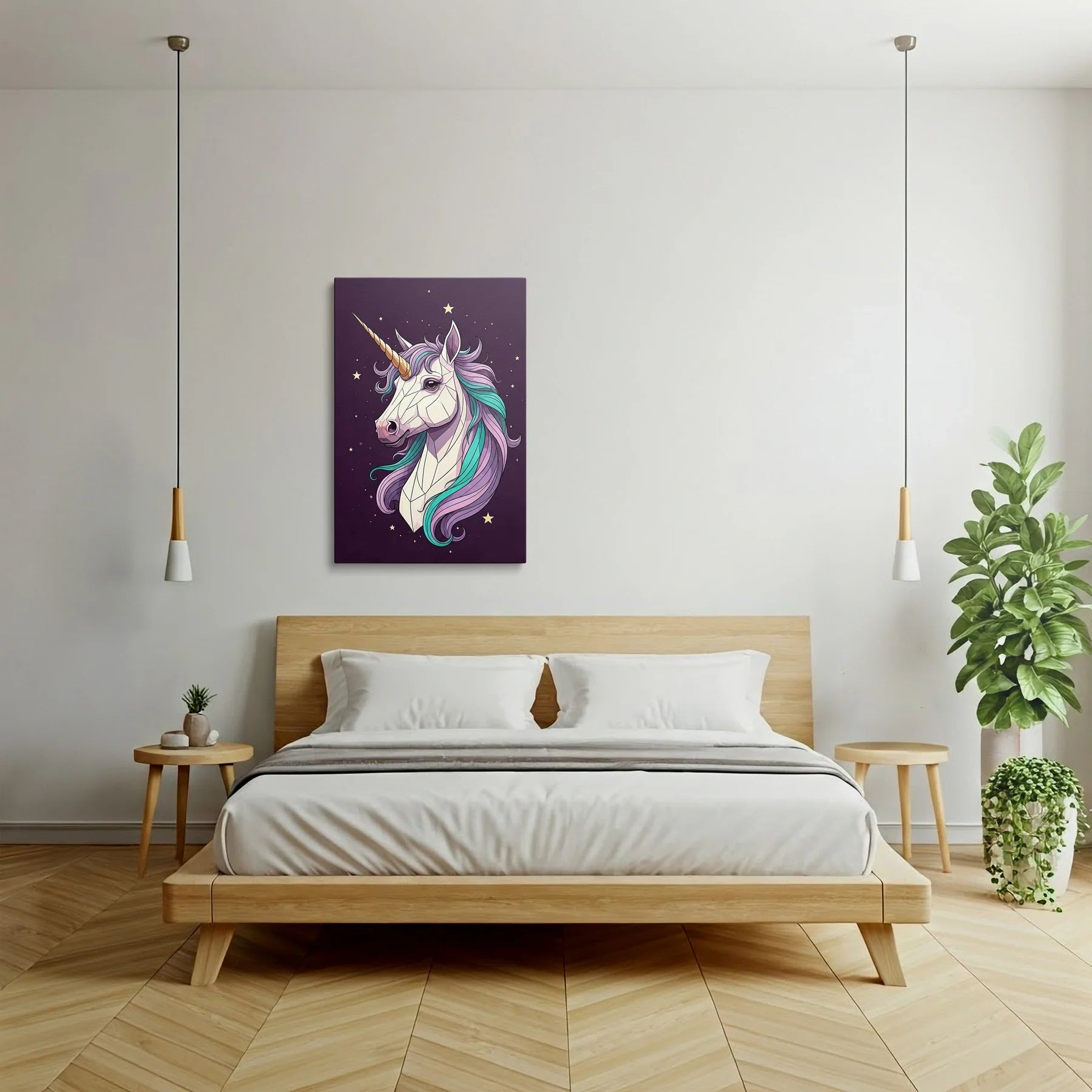 Tablou Modern - Portret Geometric cu Unicorn - vedere dormitor