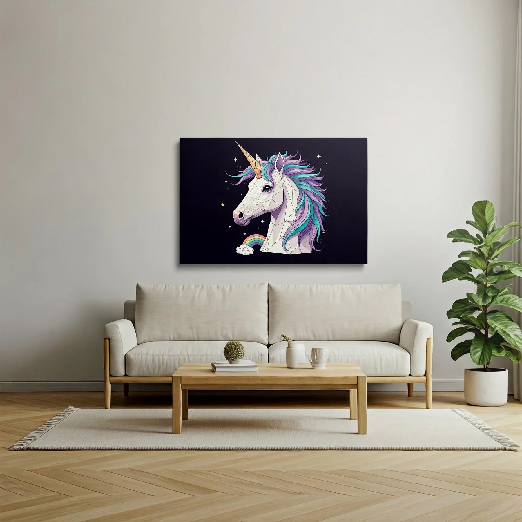 Tablou Modern - Portret Geometric Al Unicornului - vedere living