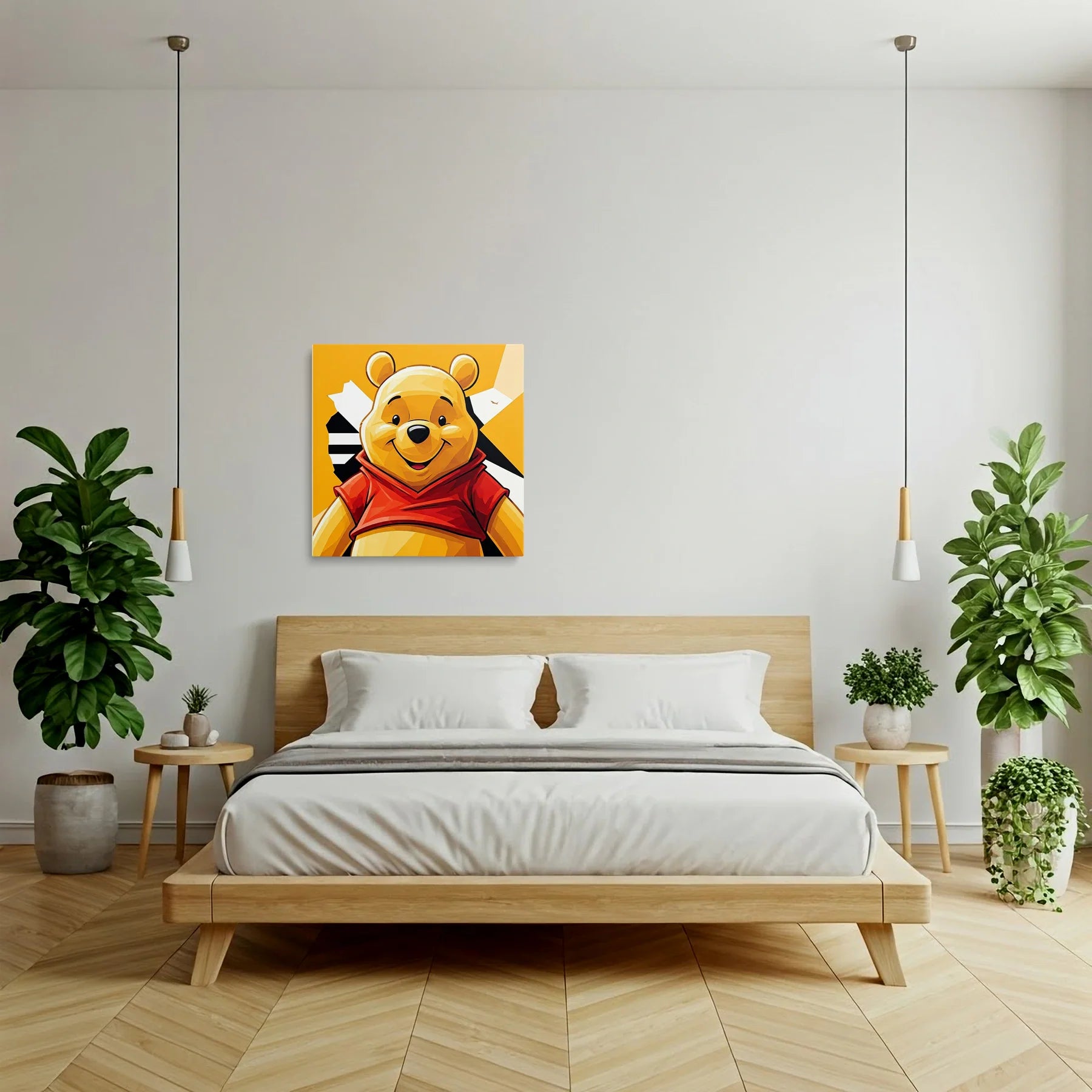 Tablou Modern - Portret Geometric cu Winnie The Pooh - vedere dormitor