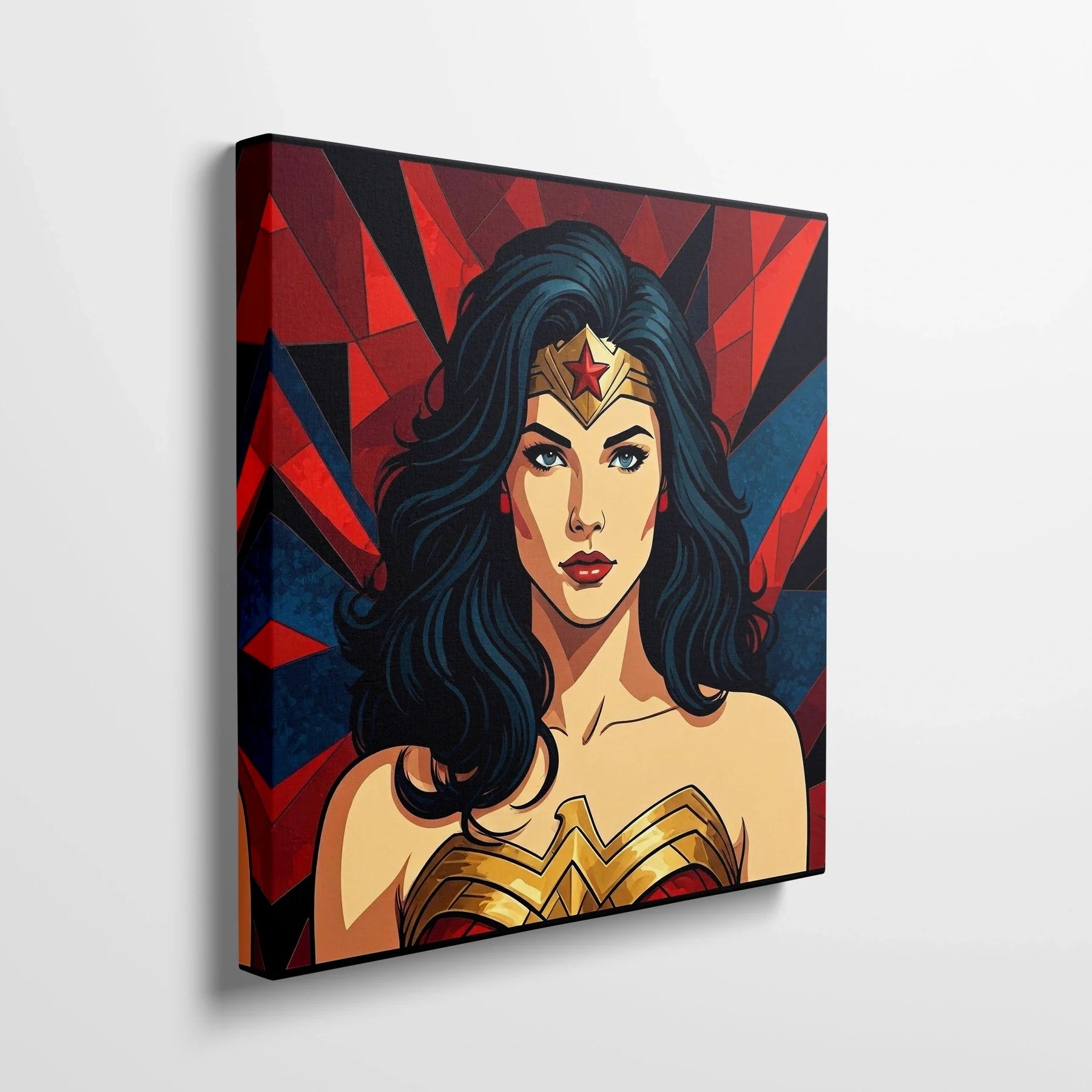 Tablou Modern - Portret Geometric Wonder Woman - vedere din lateral sprijinit perete