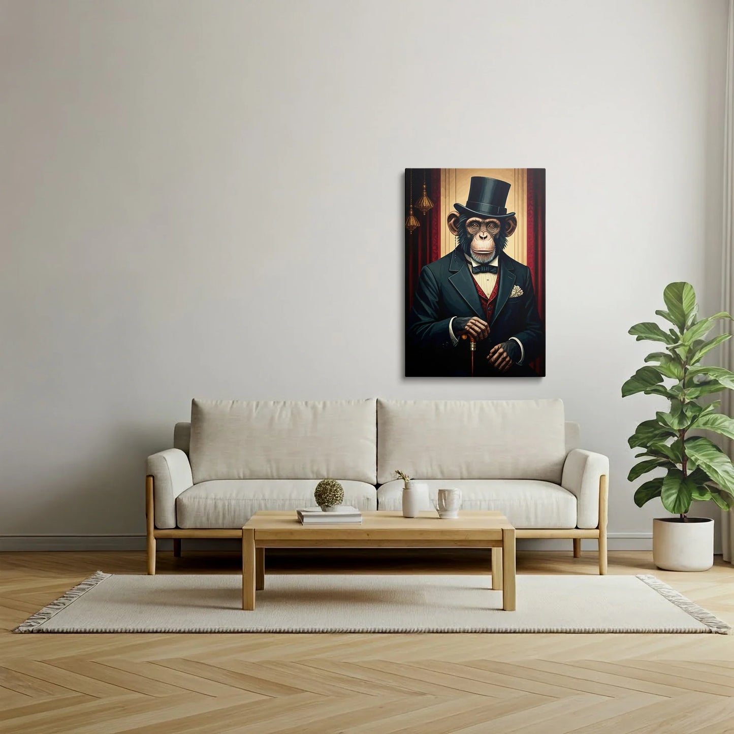 Tablou Modern - Portret Geometric Al Maimuței Aristocrate - vedere living