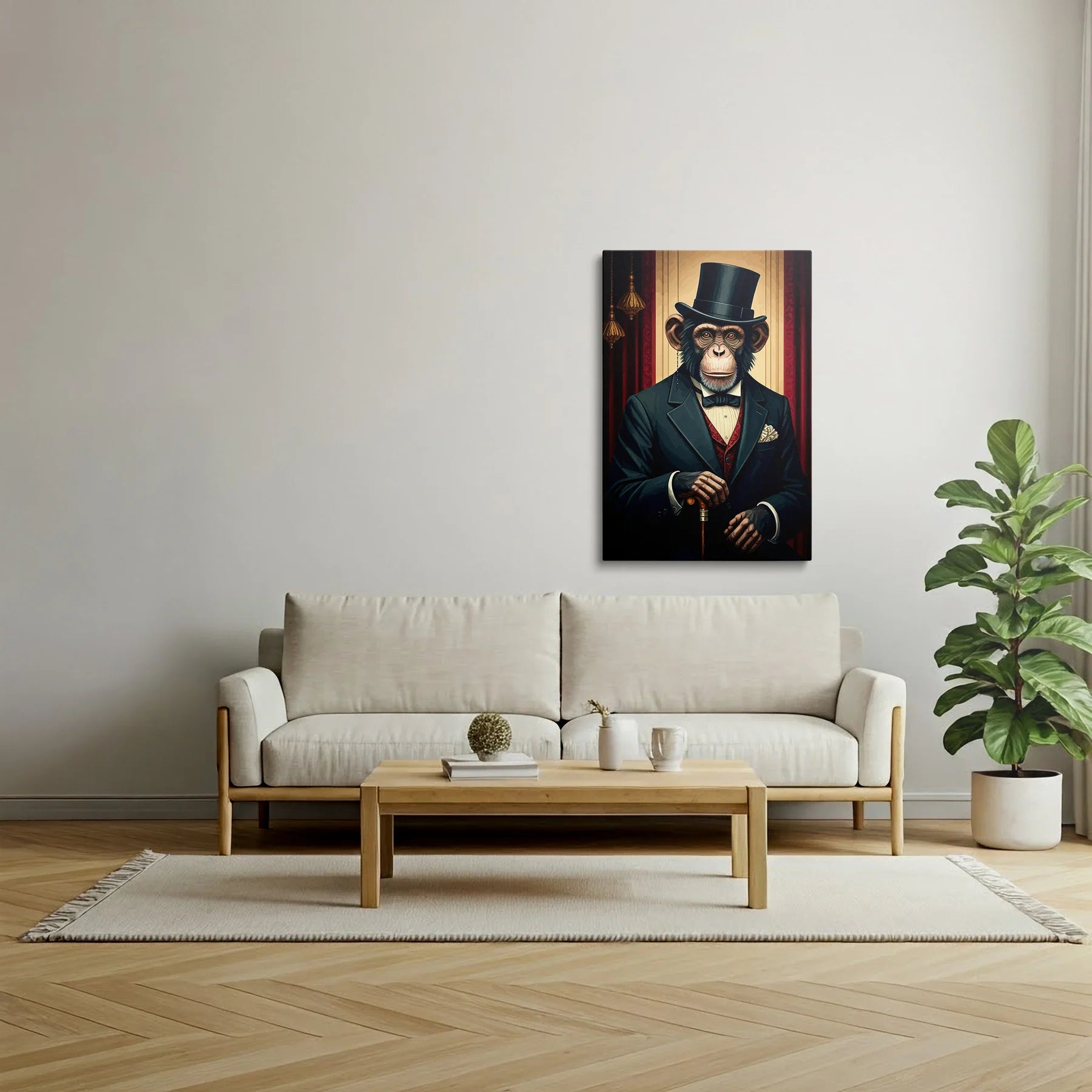 Tablou Modern - Portret Geometric Al Maimuței Aristocrate - vedere living