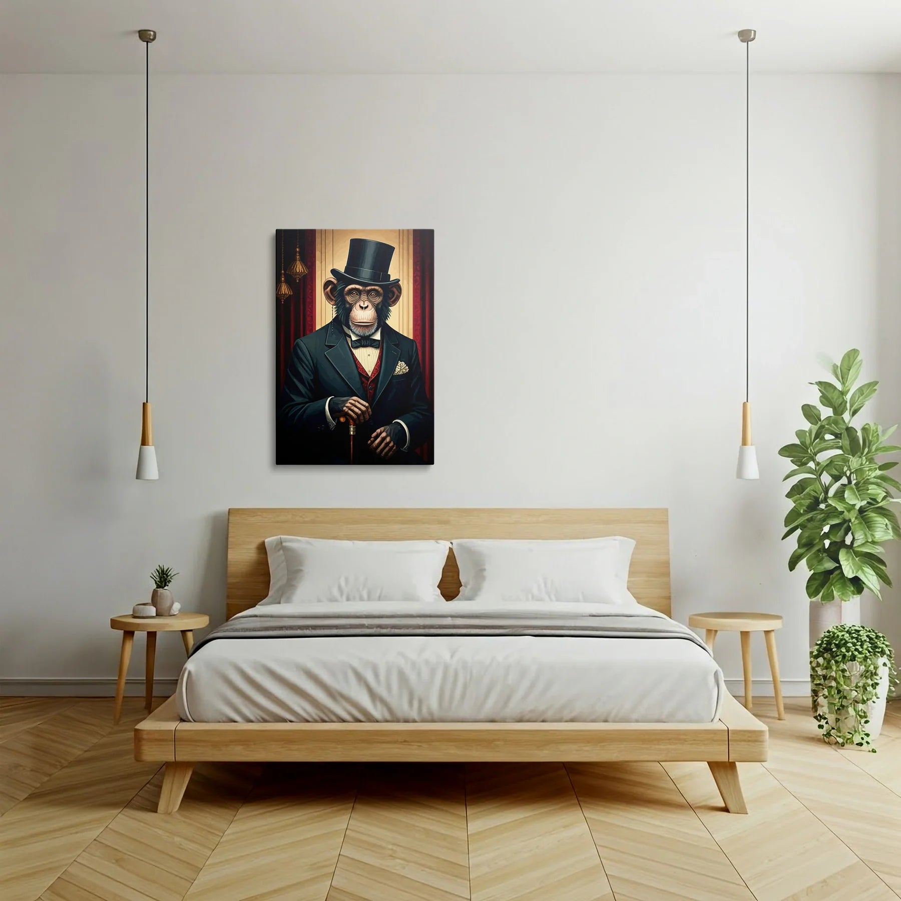 Tablou Modern - Portret Geometric Al Maimuței Aristocrate - vedere dormitor