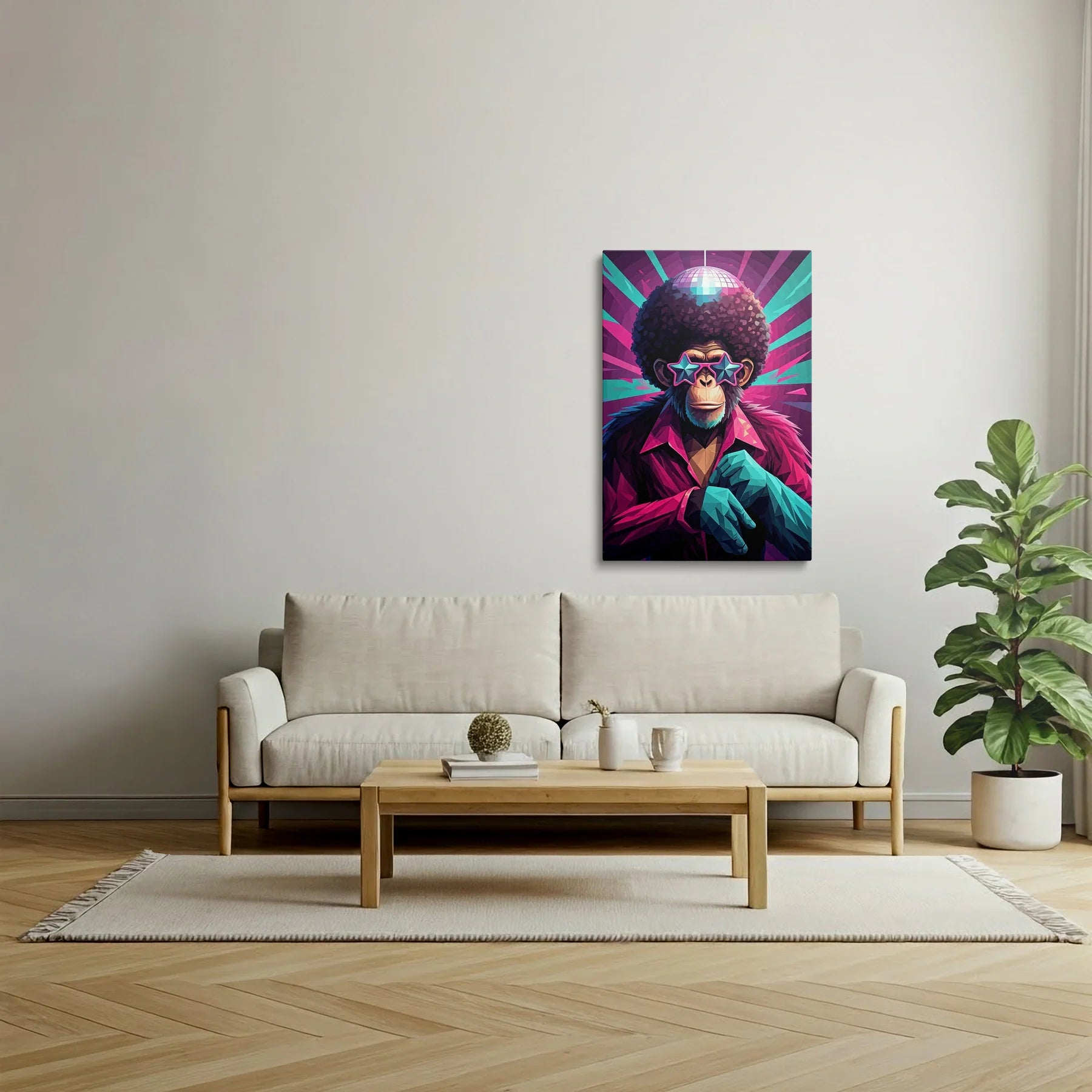 Tablou Modern - Portret Geometric cu Maimuță - vedere living