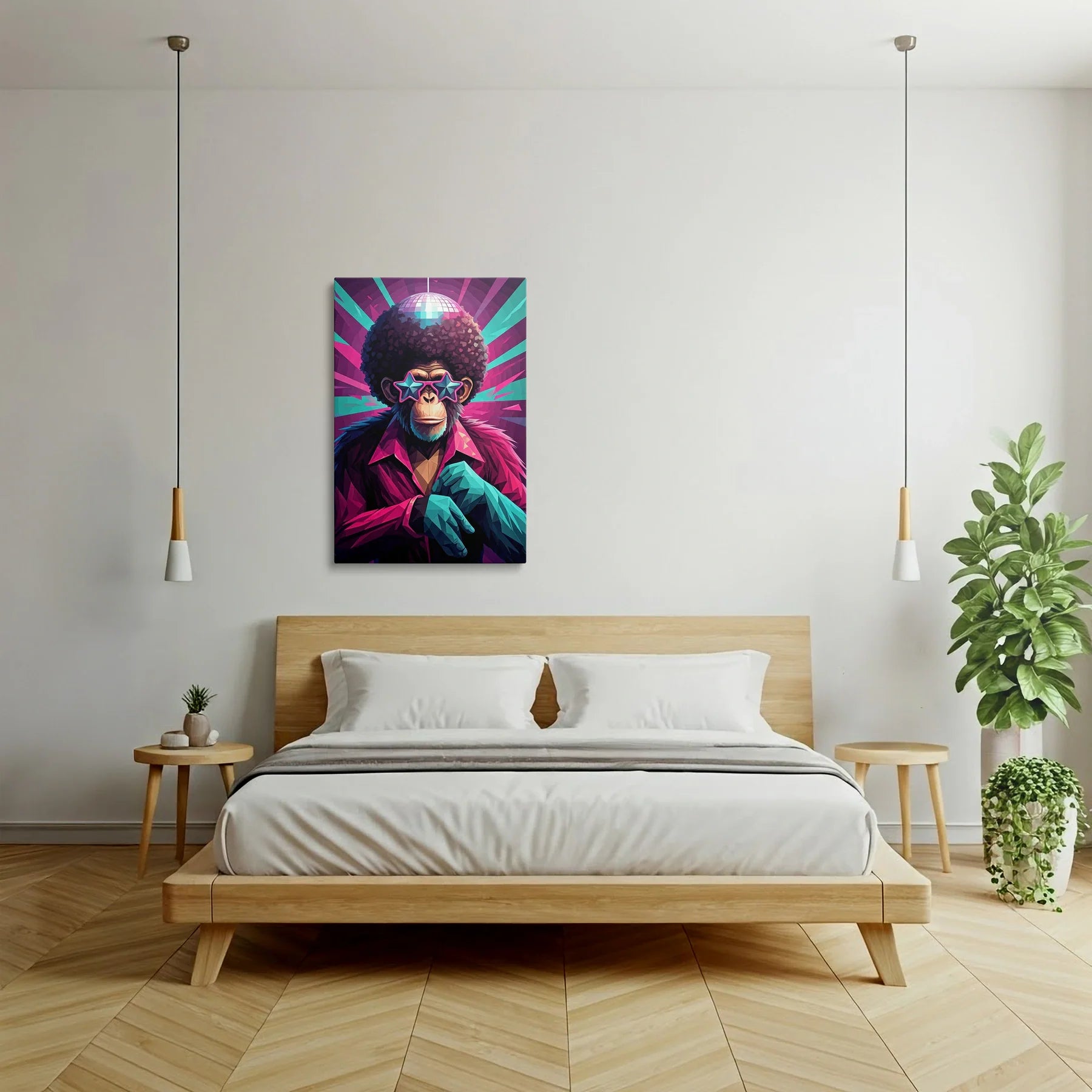 Tablou Modern - Portret Geometric cu Maimuță - vedere dormitor