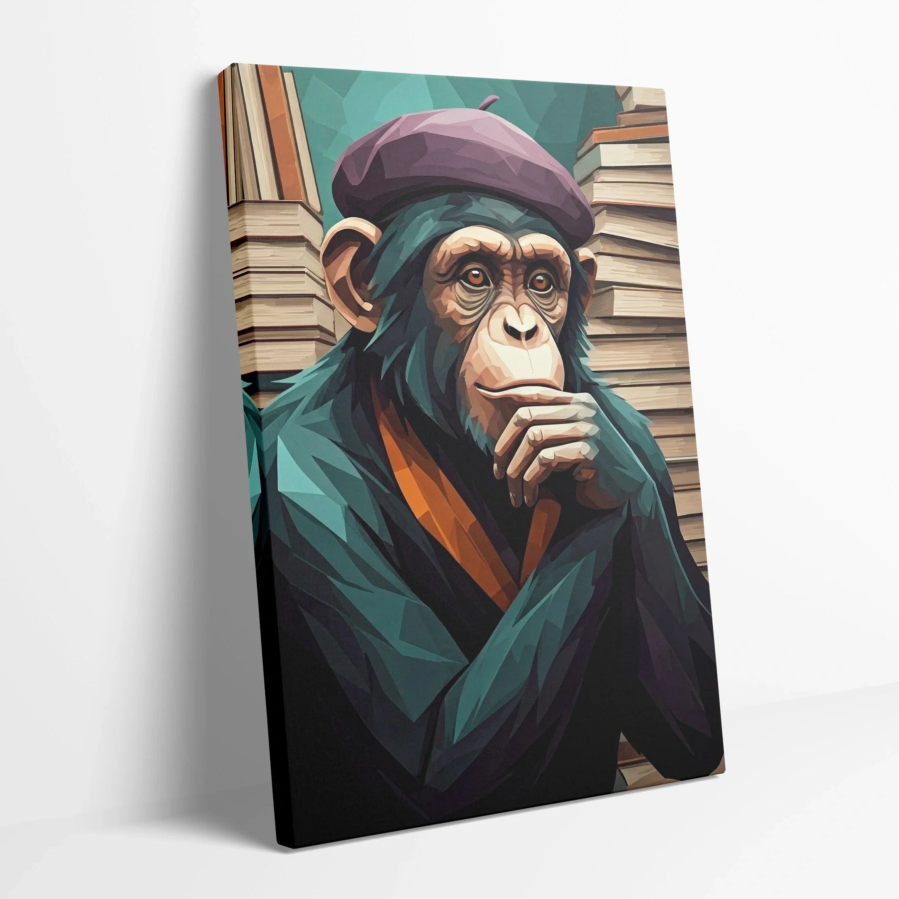 Tablou Modern - Portret Geometric de Maimuță 10 - vedere din lateral sprijinit perete