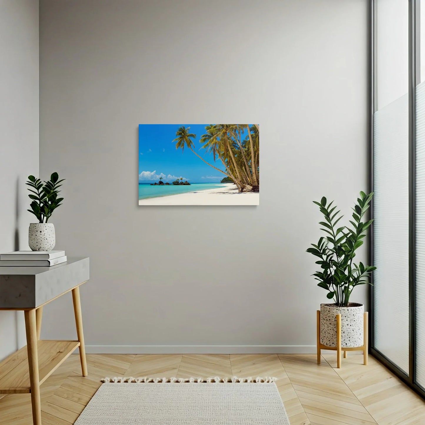 Tablou Peisaje - Plajă Tropicală cu Palmieri și Mare Turcoaz - vedere hol