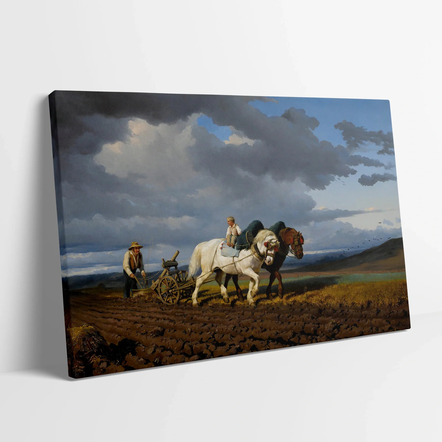 Tablou picturi celebre - Terenul de lucru, R. Bonheur - vedere din lateral sprijinit perete