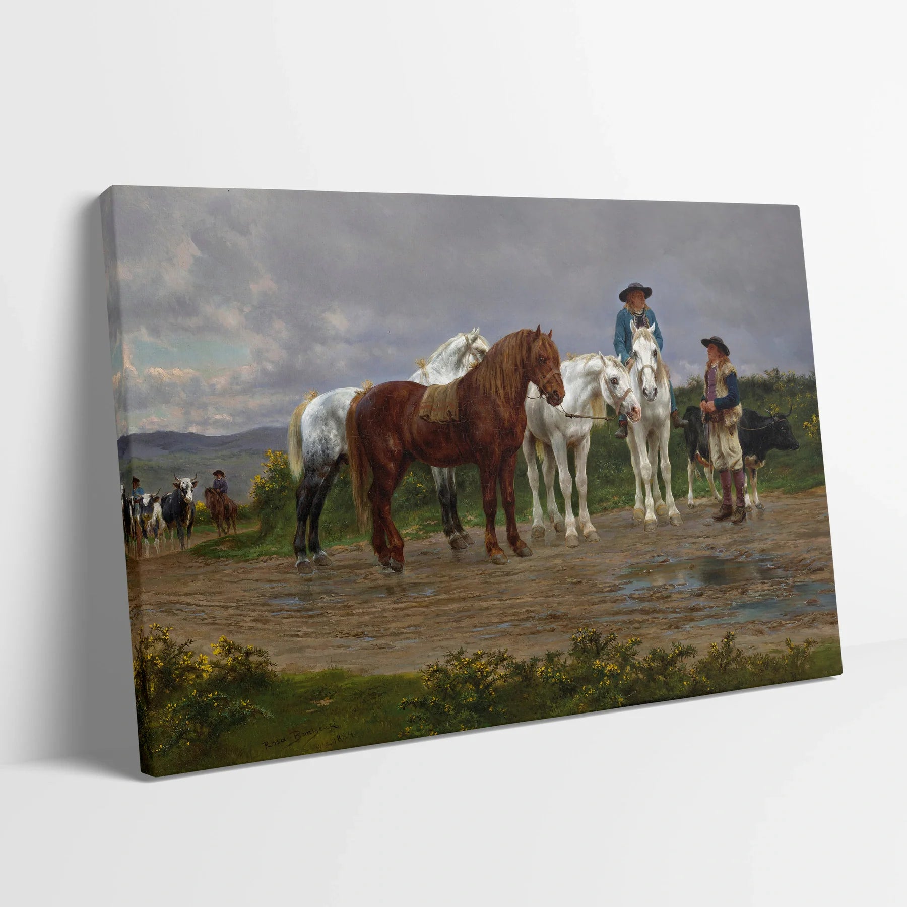 Tablou picturi celebre - Țăranii din Pirinei, catre târg, R. Bonheur - vedere din lateral sprijinit perete