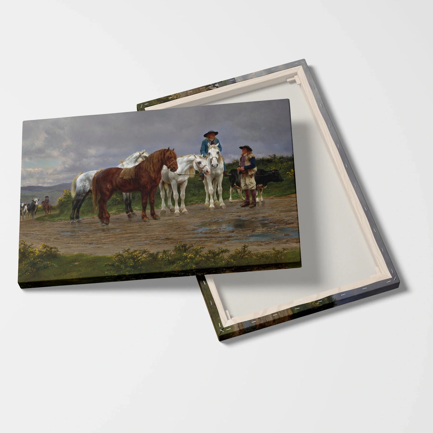 Tablou picturi celebre - Țăranii din Pirinei, catre târg, R. Bonheur - vedere fata verso