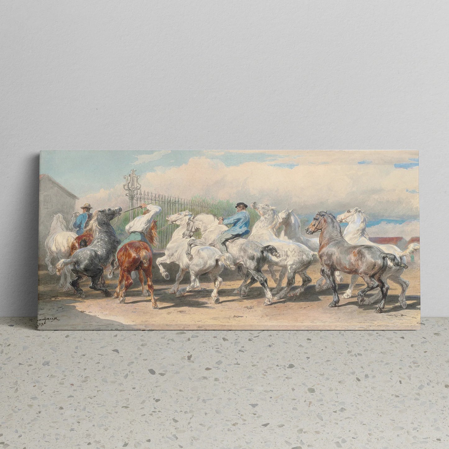 Tablou picturi celebre - Întoarcerea de la târgul cailor, Bonheur - vedere sprijinit perete