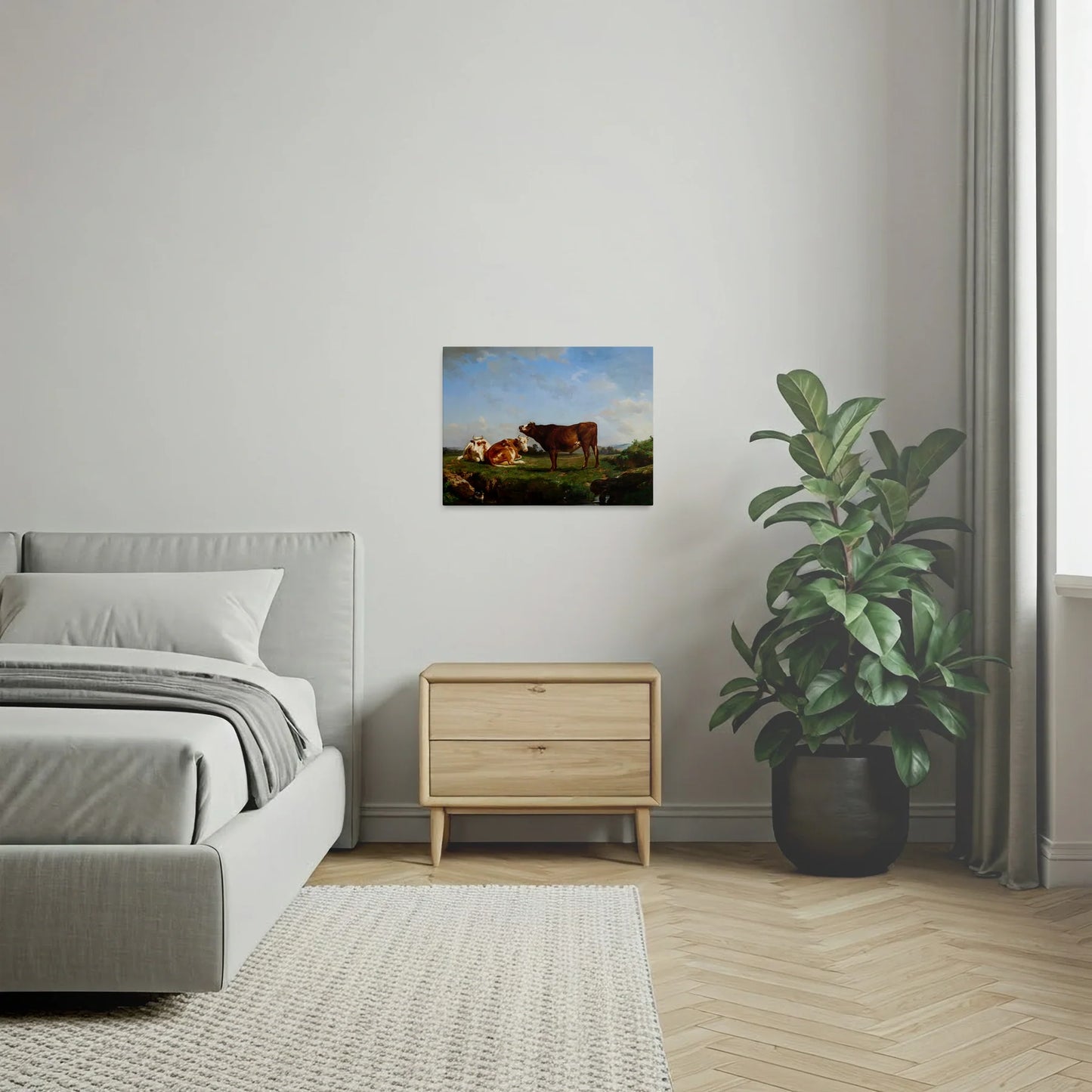 Tablou picturi celebre - Trei vaci la pășunat, R. Bonheur - vedere dormitor