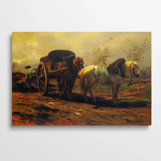 Tablou picturi celebre - Doi cai pentru o căruță, Jules Bonheur - vedere din fata