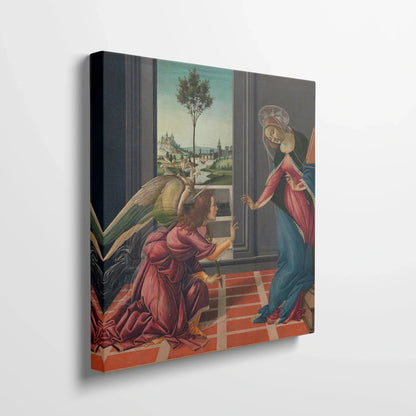 Tablou picturi celebre - Anunțul Fecioarei, Botticelli - vedere din lateral sprijinit perete