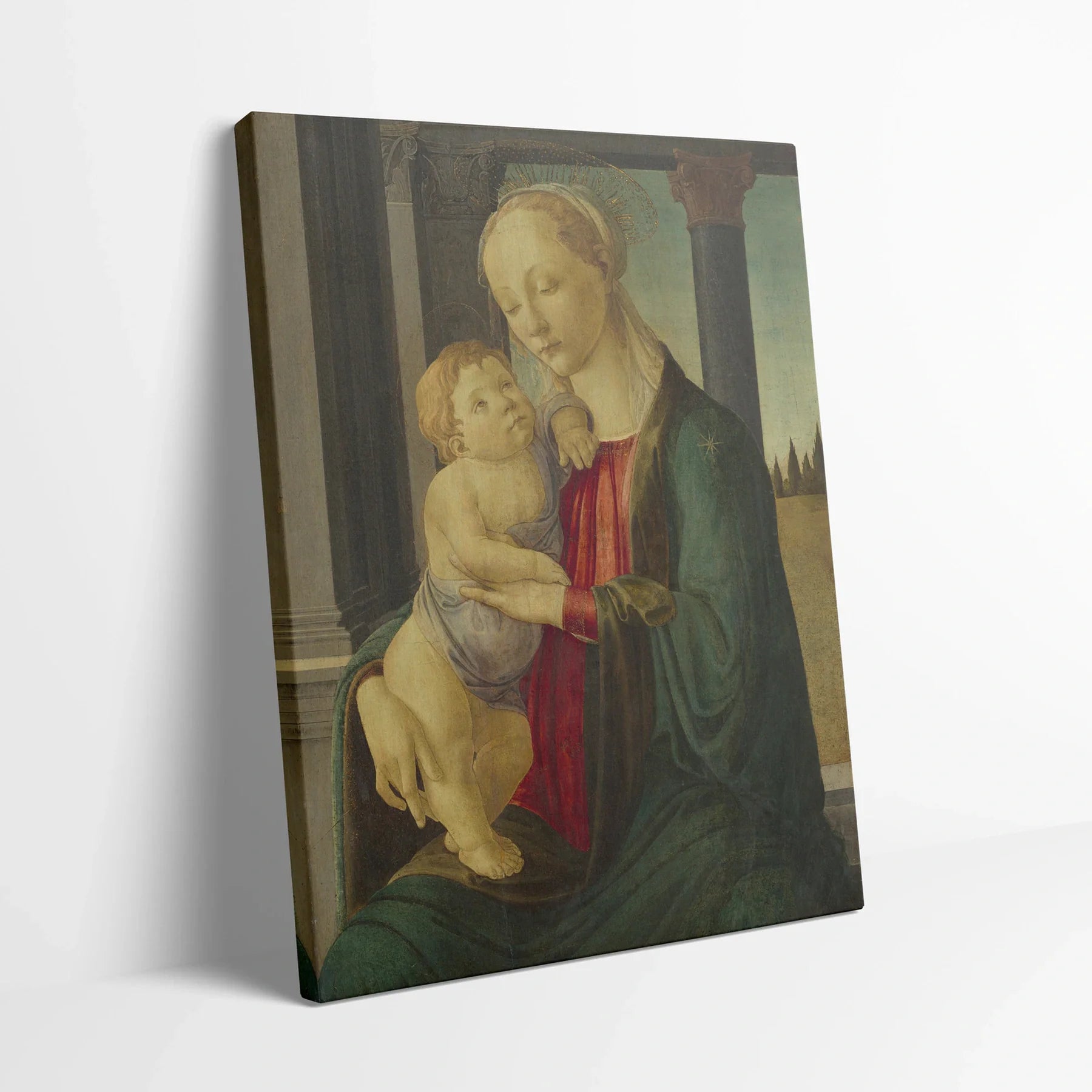 Tablou picturi celebre - Madonna și Copilul, Botticelli - vedere din lateral sprijinit perete