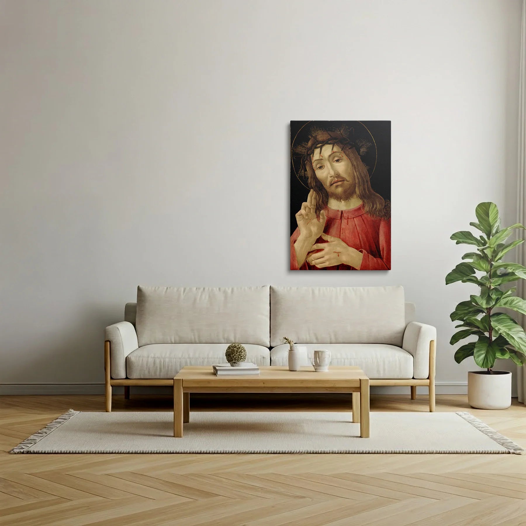 Tablou picturi celebre - Hristos Înviat, Botticelli - vedere din lateral sprijinit perete