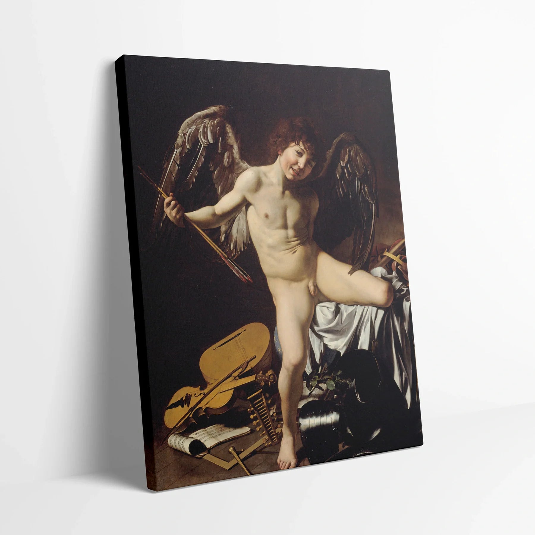 Tablou picturi celebre - Iubirea invinge totul, Caravaggio - vedere din lateral sprijinit perete