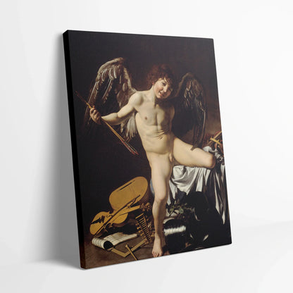 Tablou picturi celebre - Iubirea invinge totul, Caravaggio - vedere din lateral sprijinit perete