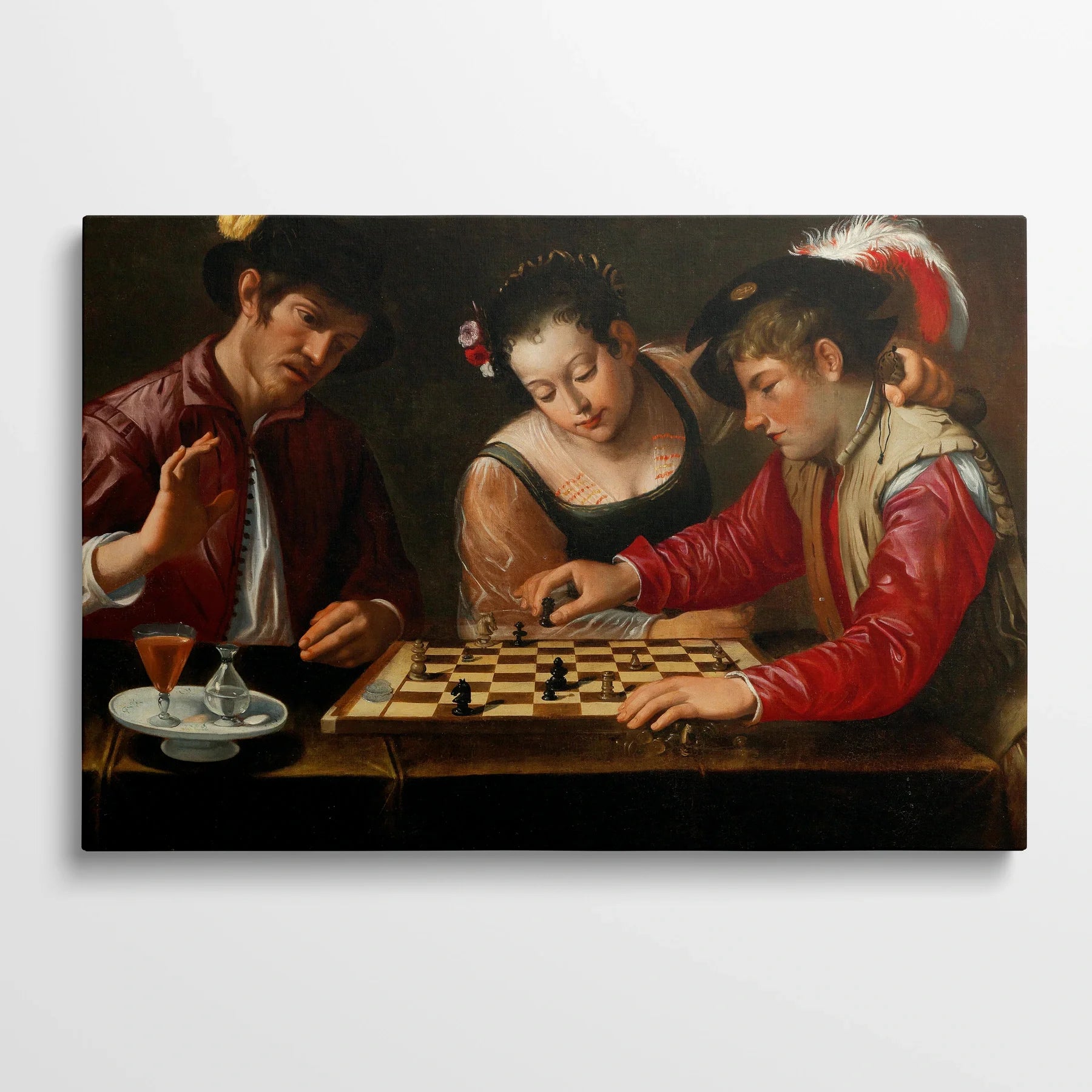 Tablou picturi celebre - Jucătorii de sah, Caravaggio - vedere din fata