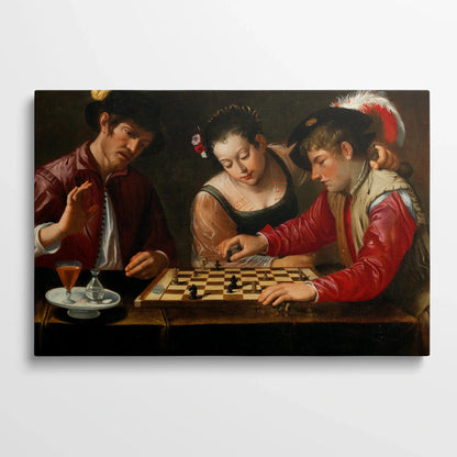 Tablou picturi celebre - Jucătorii de sah, Caravaggio - vedere din fata