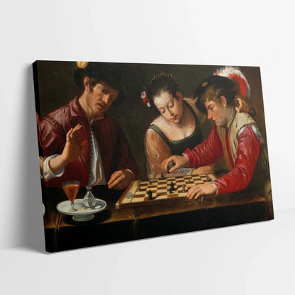 Tablou picturi celebre - Jucătorii de sah, Caravaggio - vedere din lateral sprijinit perete