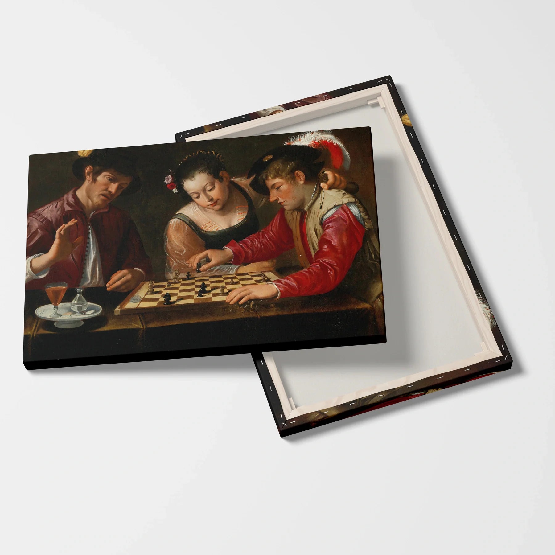 Tablou picturi celebre - Jucătorii de sah, Caravaggio - vedere fata verso