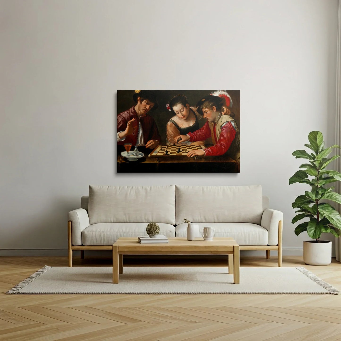 Tablou picturi celebre - Jucătorii de sah, Caravaggio - vedere living