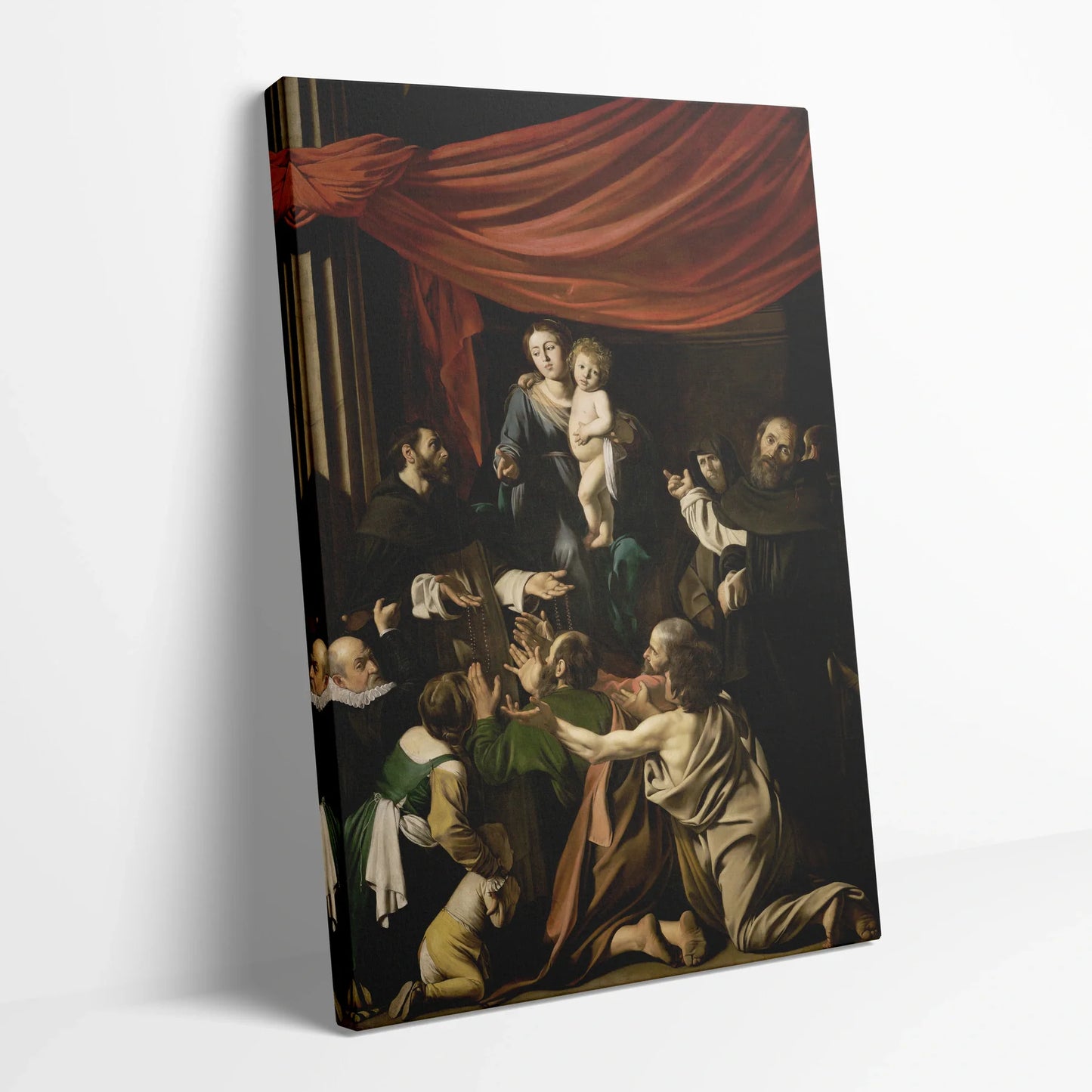 Tablou picturi celebre - "Madona Rozariului", Caravaggio - vedere din lateral sprijinit perete