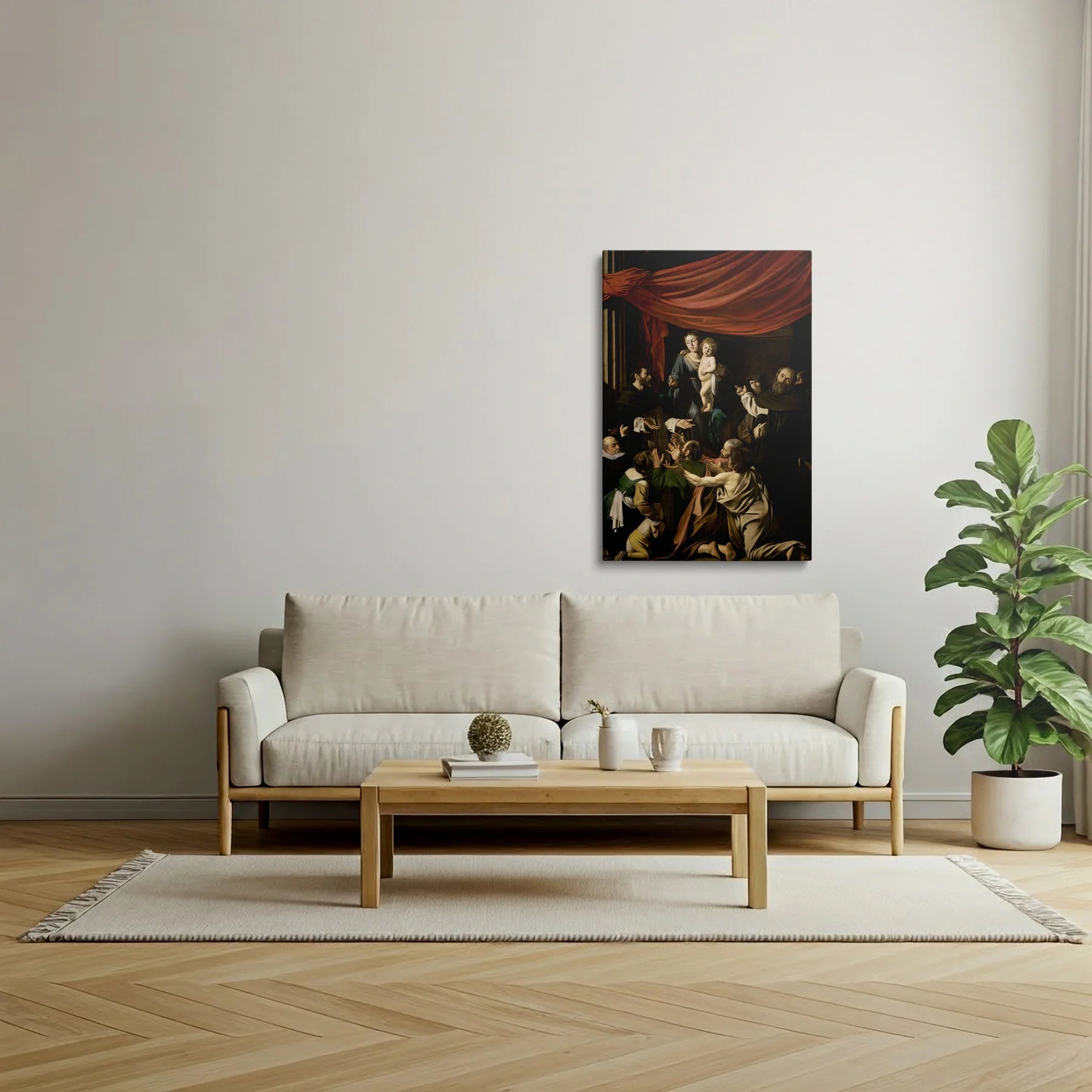 Tablou picturi celebre - "Madona Rozariului", Caravaggio - vedere living